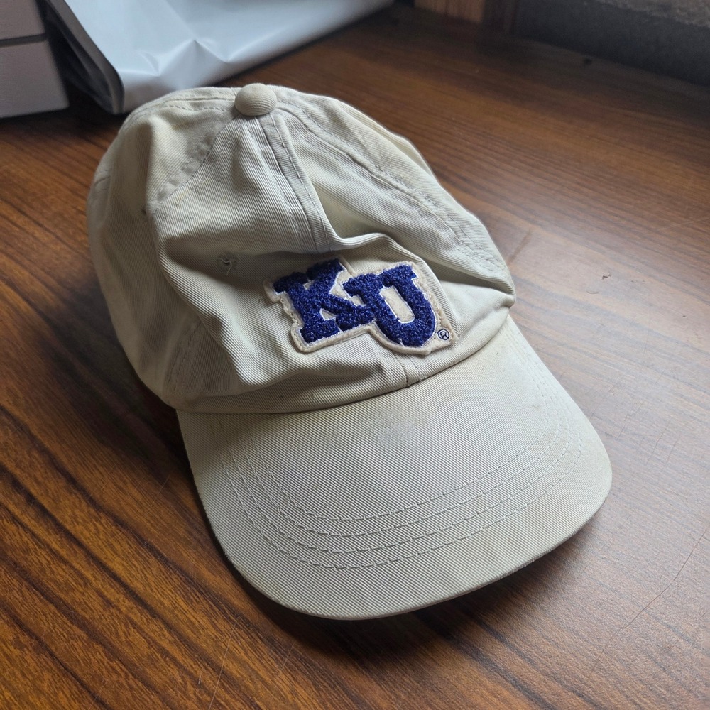 Vintage Starter Kansas Jayhawks KU Hat Cream Blue Adjustable Dad Cap Collegiate